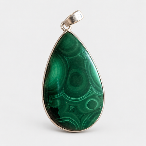 Malachit Anhänger 925 Sterling Silber, Tropfen ca. 35 × 25 mm