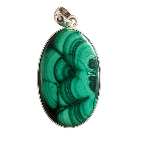 Malachit Anhänger 925 Sterling Silber, Oval ca. 31 × 22 mm