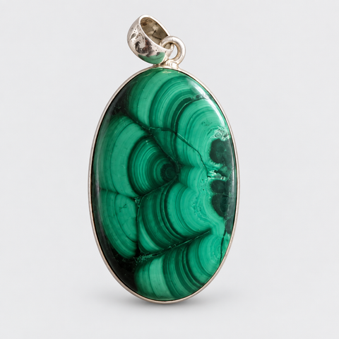 Malachit Anhänger 925 Sterling Silber, Oval ca. 31 × 22 mm