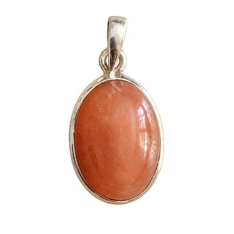 Mondstein Anhänger 925 Sterling Silber, Oval ca. 22 × 16 mm, orange