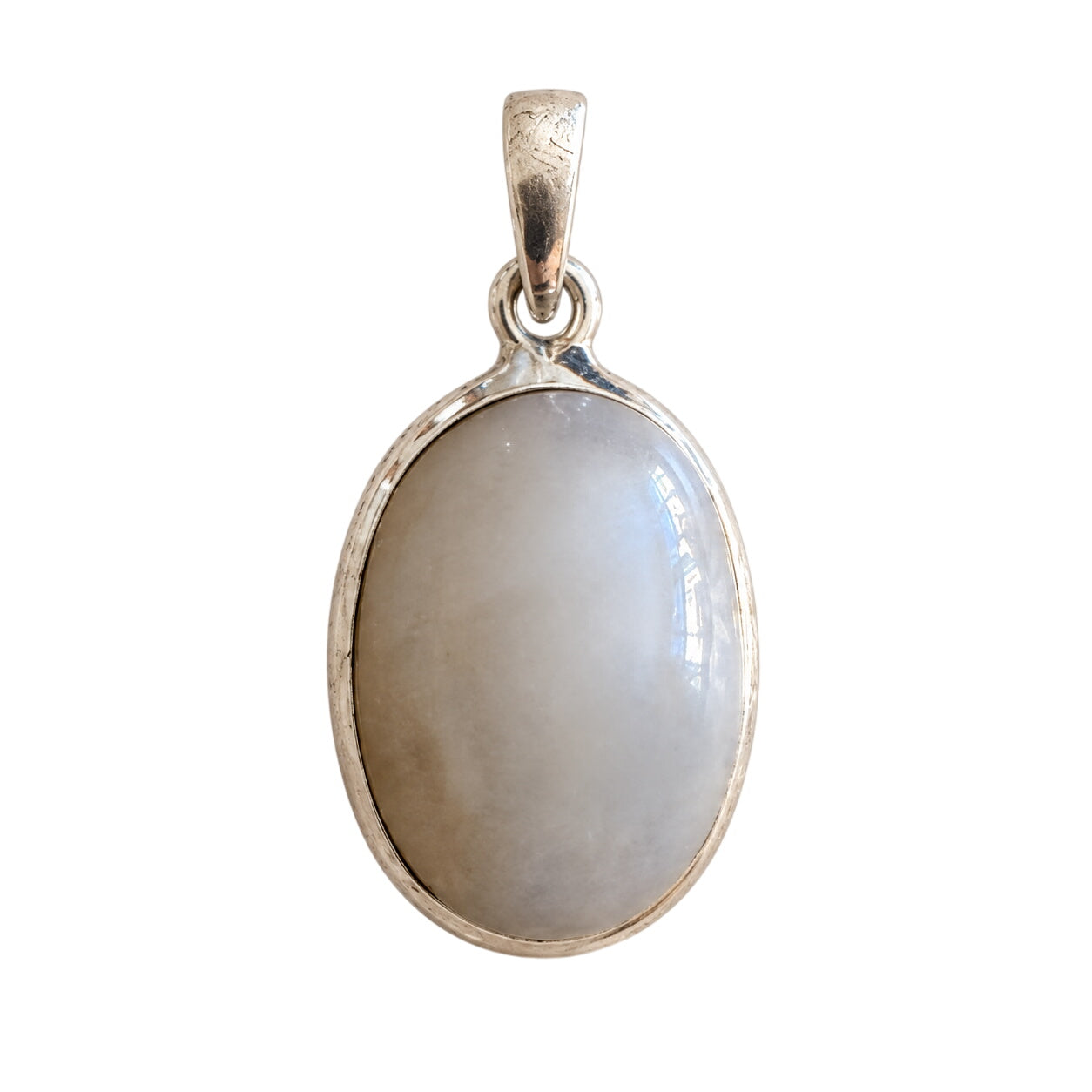 Mondstein Anhänger 925 Sterling Silber, Oval ca. 18 × 16 mm, weiß