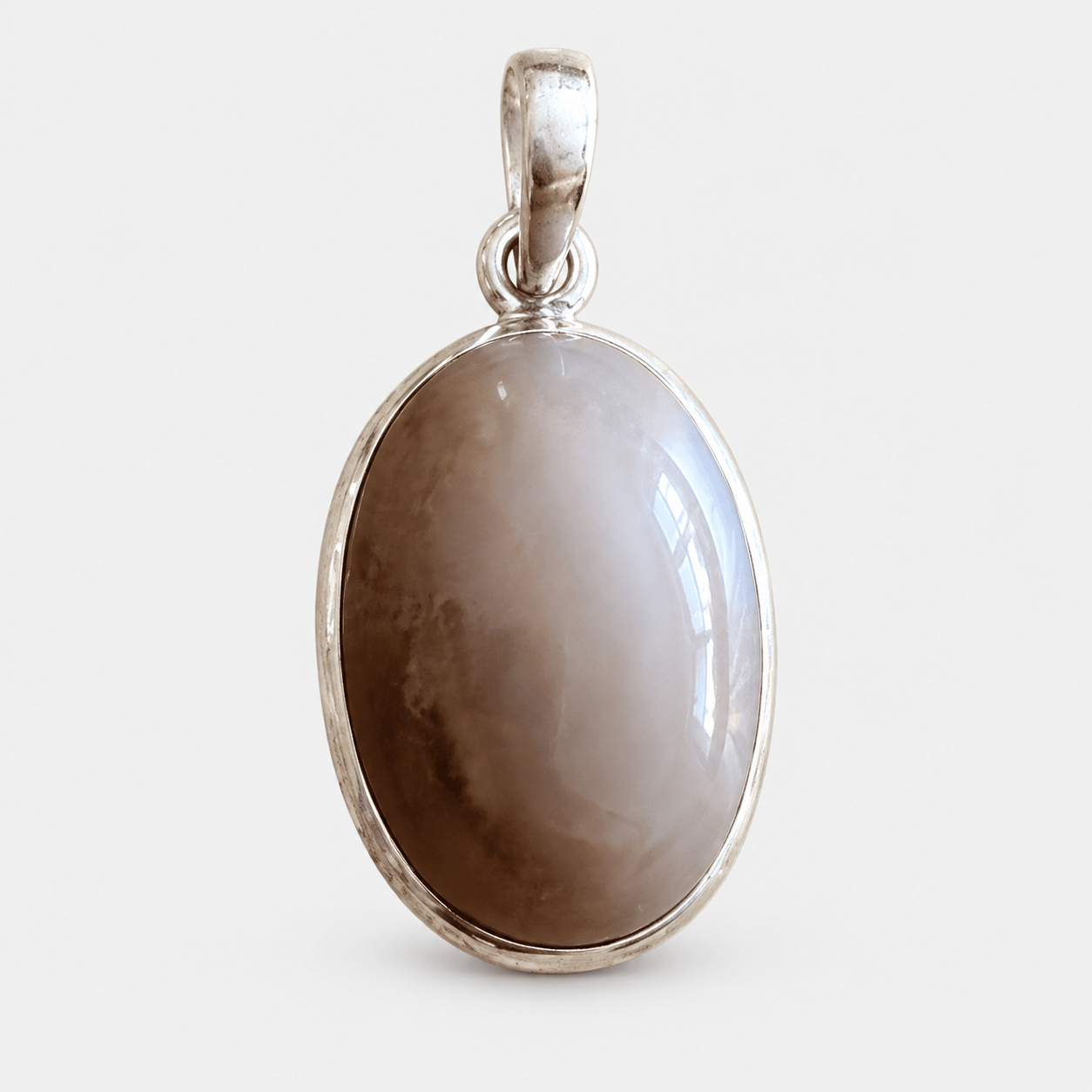 Mondstein Anhänger 925 Sterling Silber, Oval ca. 20 × 17 mm, graubraun