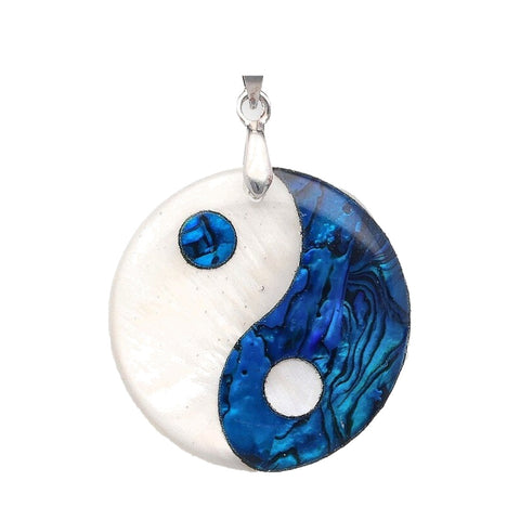 Muschel-Anhänger Yin Yang aus Perlmutt und blauer Paua-Muschel