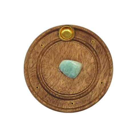 Räucherstäbchenhalter aus Mangoholz mit Aventurin