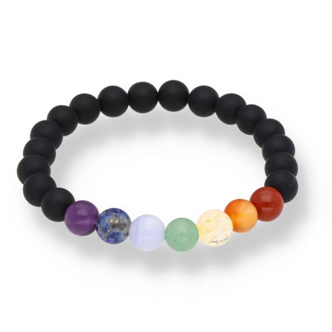 Onyx matt · 7 Chakra Armband – 8 mm Kugeln | Schutz, Kraft & energetische Ausrichtung