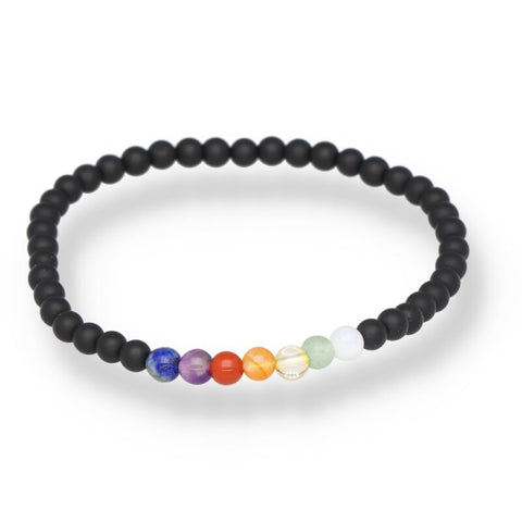 Onyx matt · 7 Chakra Armband – 4 mm Kugeln | Schutz, Ausgleich & energetische Harmonie
