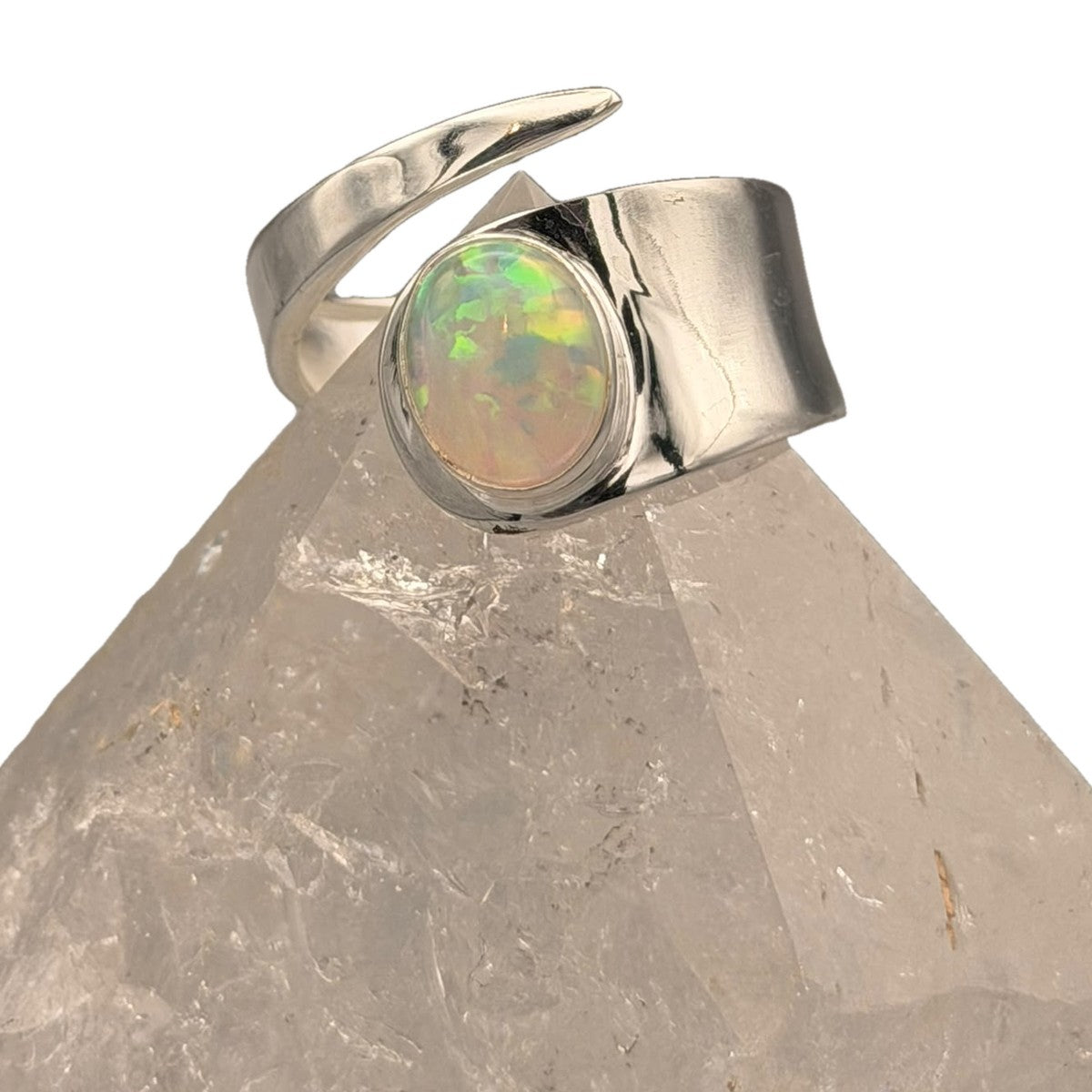 Opalith Ring, offener Wickelring aus 925er Silber