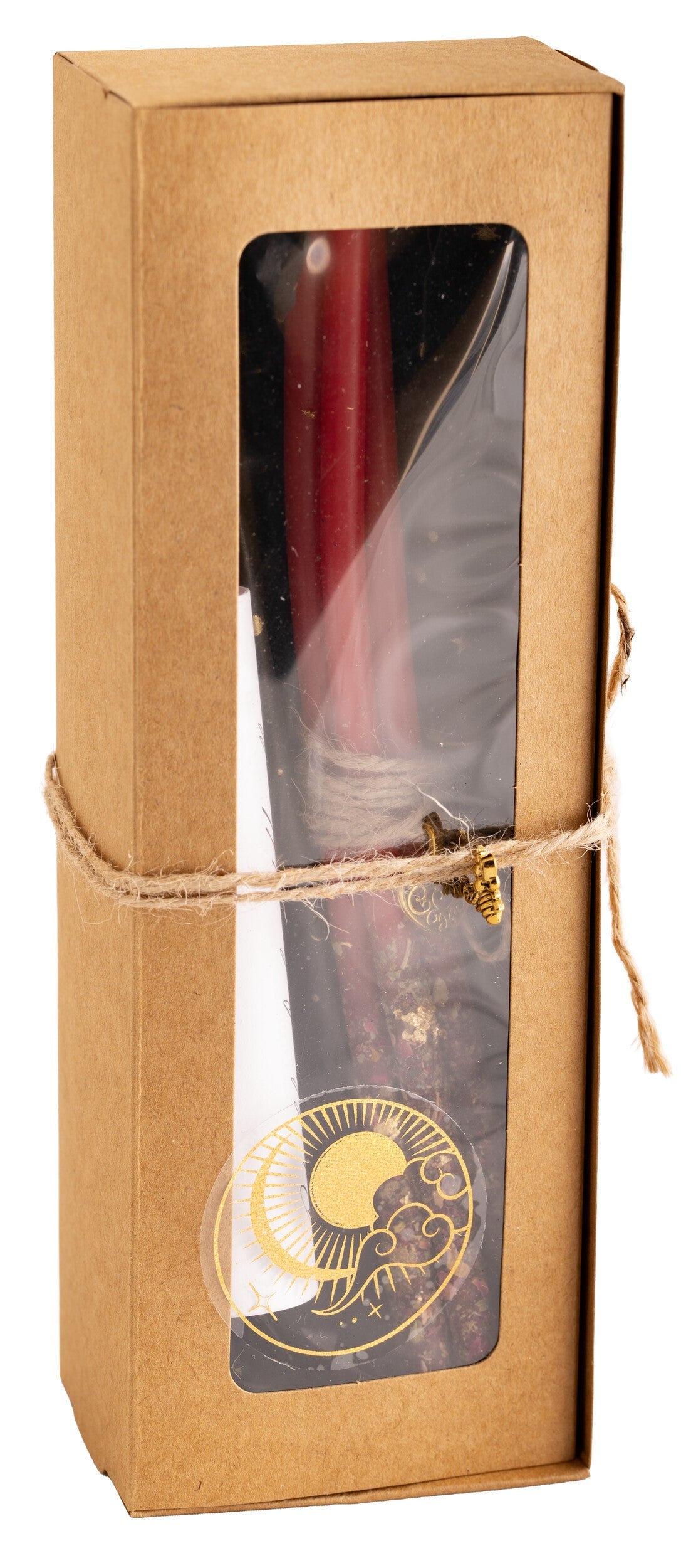Ritualkerzenset Herzflamme mit fünf Bienenwachskerzen, Kerzenständer und Herz-Amulett