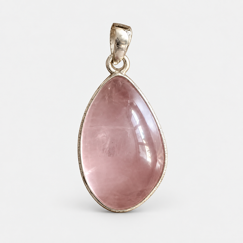 Rosenquarz Anhänger 925 Sterling Silber, Tropfen ca. 30 × 18 mm