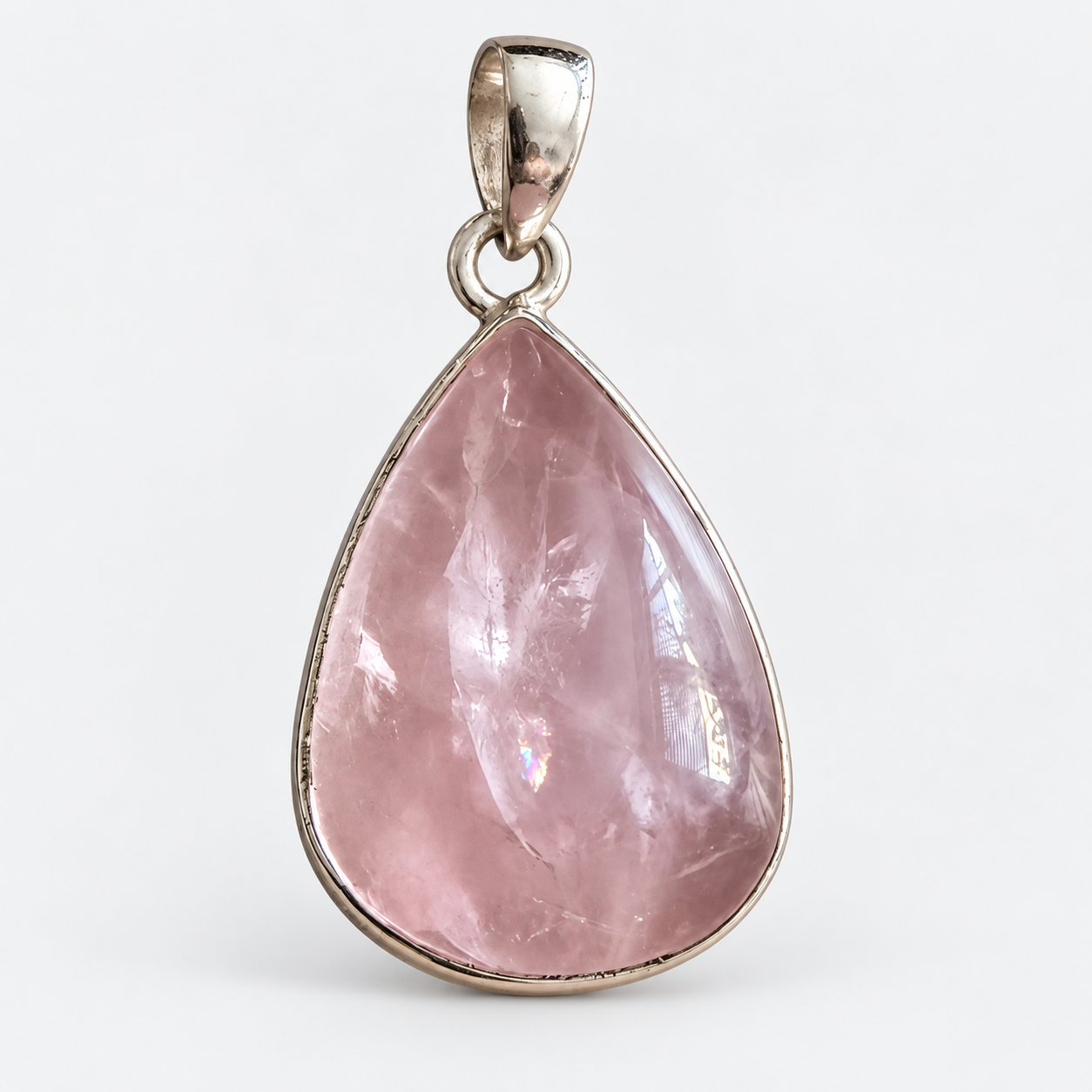 Rosenquarz Anhänger 925 Sterling Silber, Tropfen ca. 27 × 20 mm