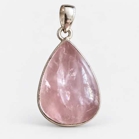 Rosenquarz Anhänger 925 Sterling Silber, Tropfen ca. 27 × 20 mm