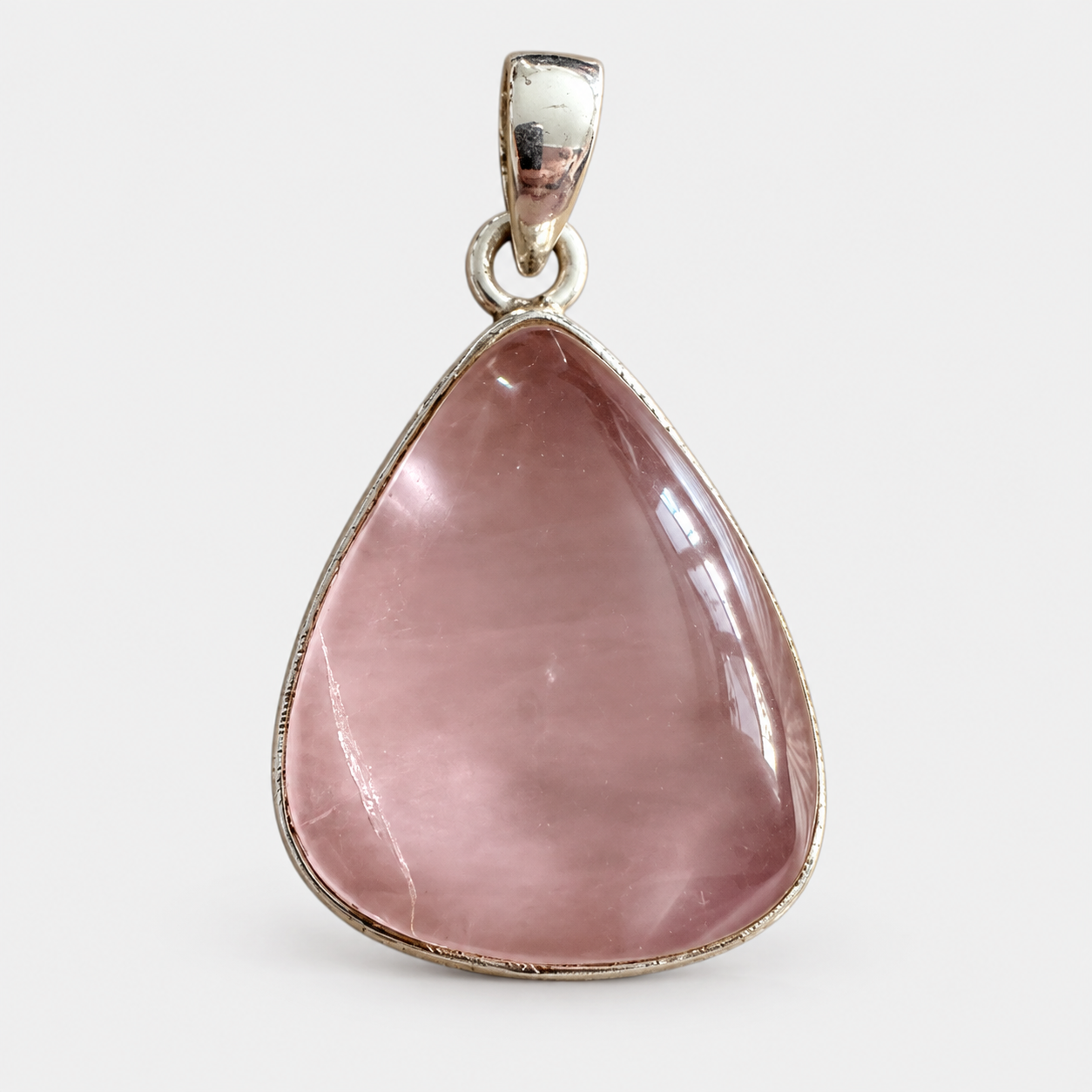 Rosenquarz Anhänger 925 Sterling Silber, Tropfen ca. 29 × 21 mm