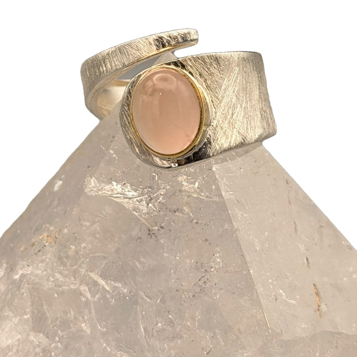 Rosenquarz Ring Piccolo, 925er Silber gebürstet mit vergoldeter Fassung