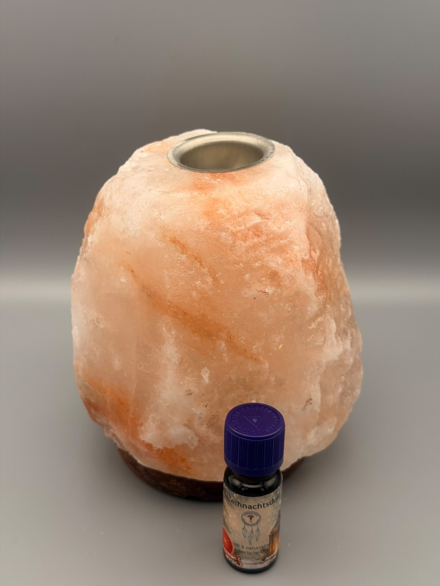 Salzkristall-Lampe aus Himalaya-Salz mit Aromaschale aus Metall – Ansicht 2