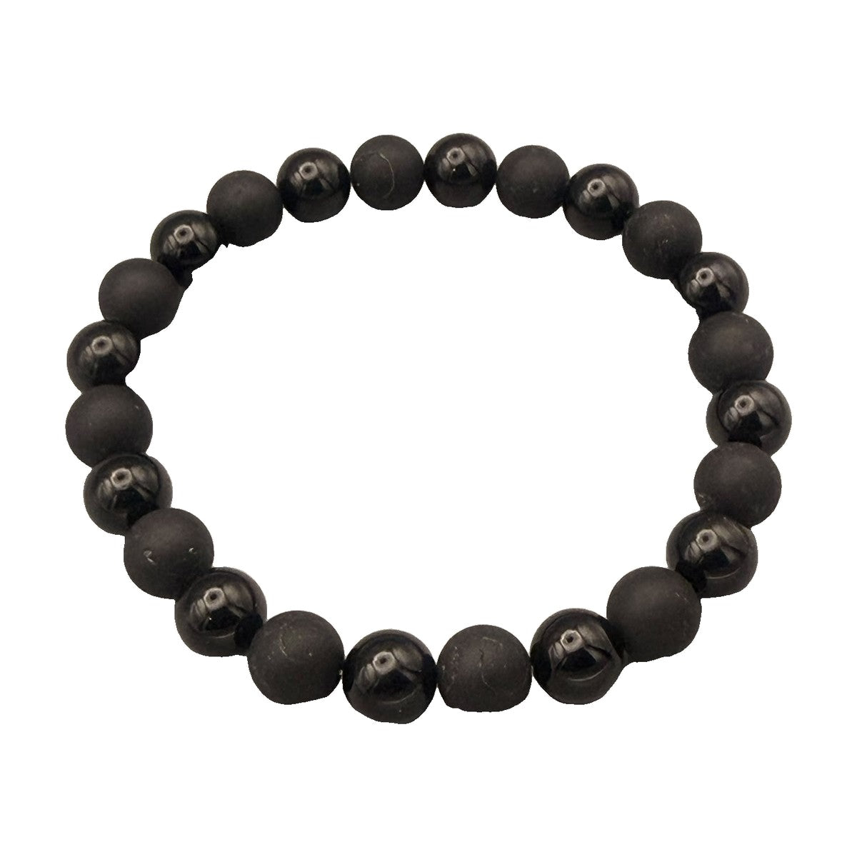 Schörl Armband mit matten und glänzenden Kugeln, 6 mm