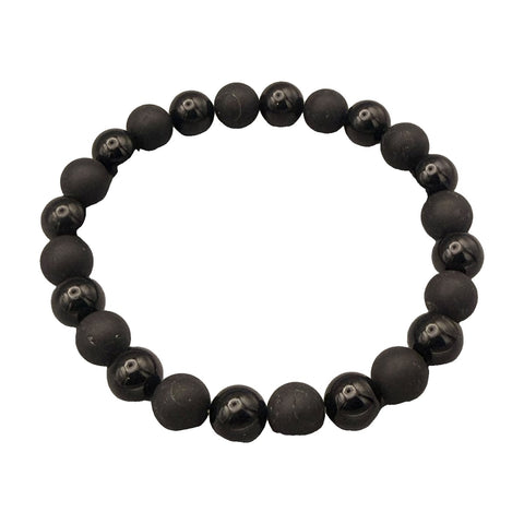 Schörl Armband mit matten und glänzenden Kugeln, 6 mm