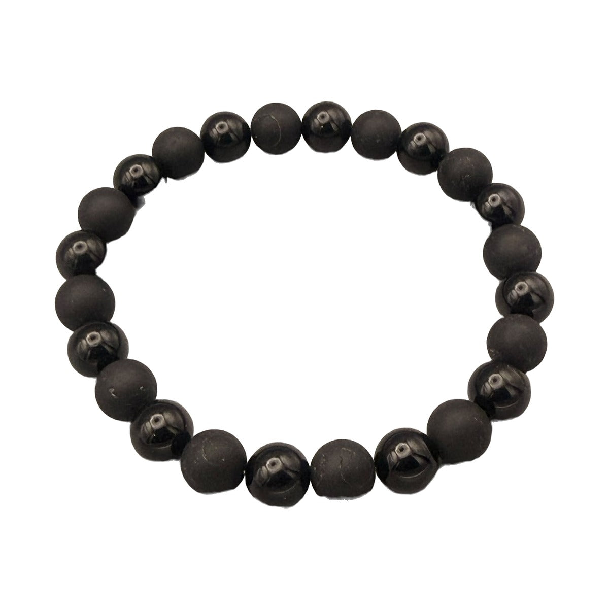 Schörl Armband mit matten und glänzenden Kugeln, 8 mm
