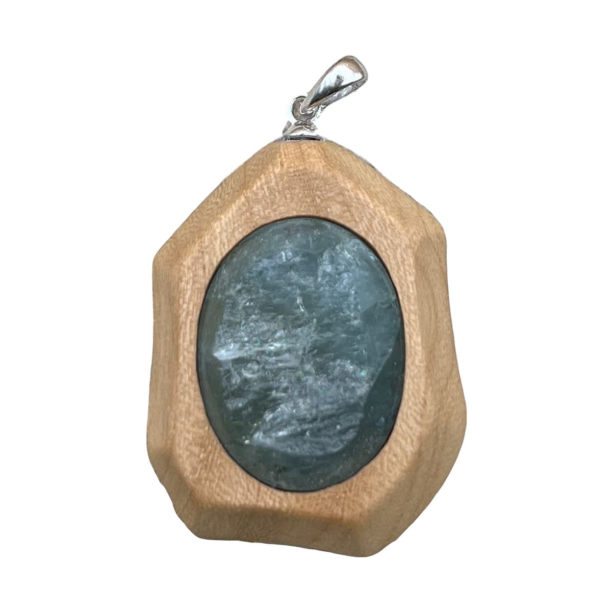 Aquamarin Anhänger mit Rüsterholz – Produktansicht