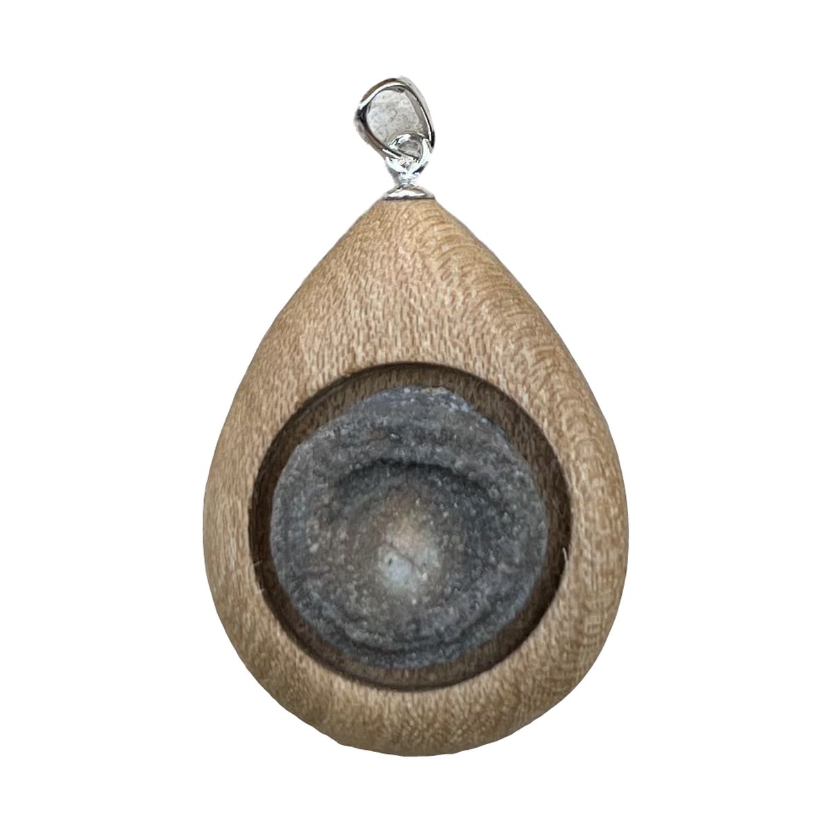 Chalcedonrose Anhänger mit Rüsterholz – Produktansicht