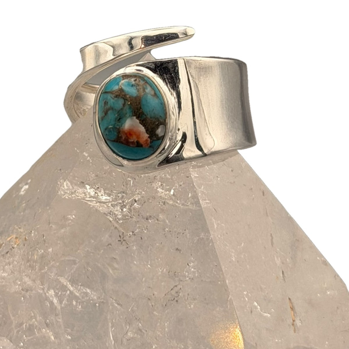 Spiny Oyster Türkis Ring, offener Wickelring aus 925er Silber