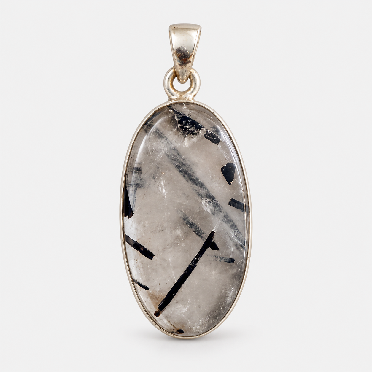 Turmalinquarz Anhänger 925 Sterling Silber, Oval ca. 30 × 19 mm