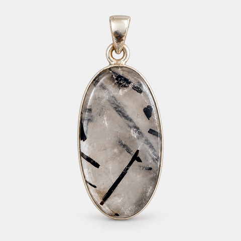 Turmalinquarz Anhänger 925 Sterling Silber, Oval ca. 30 × 19 mm