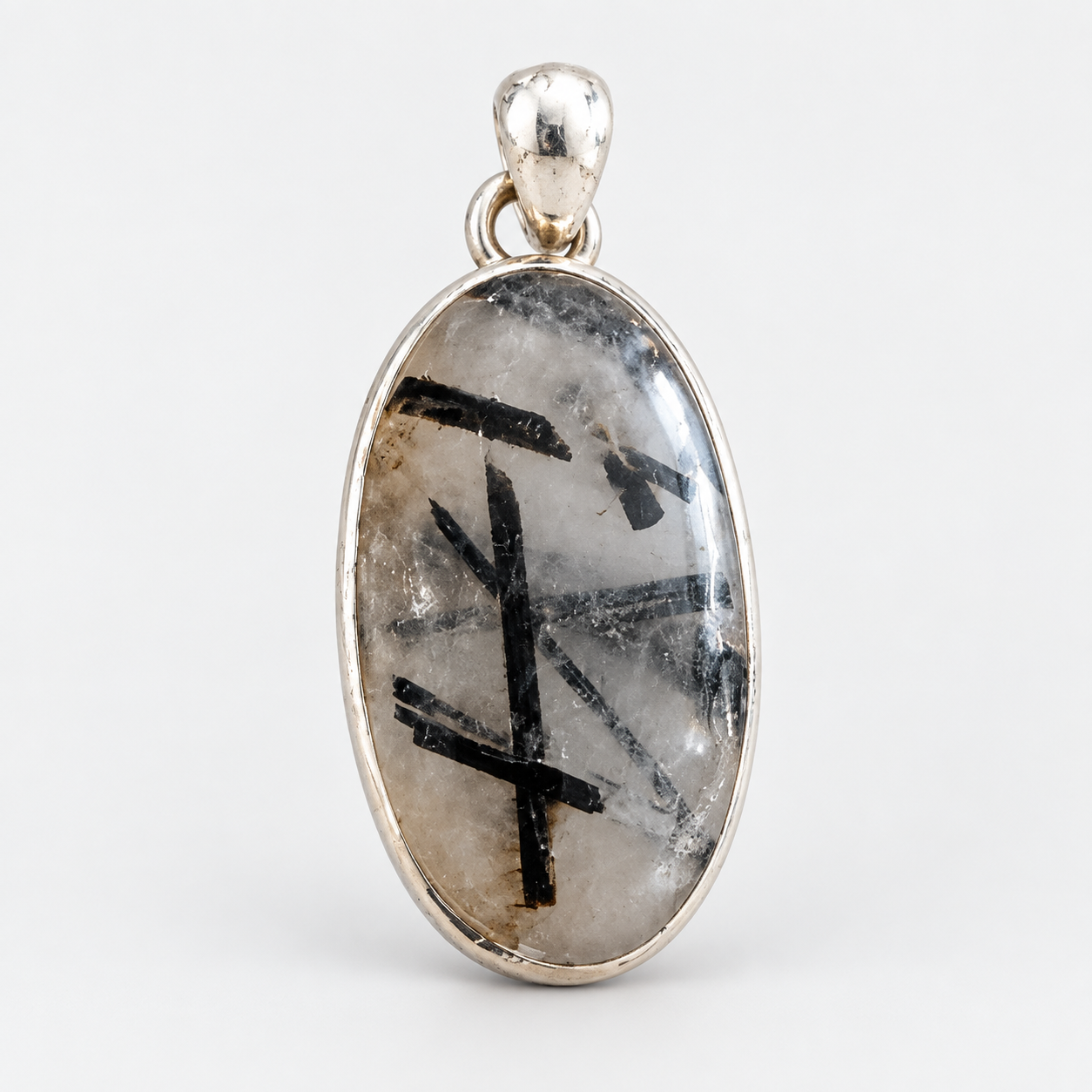 Turmalinquarz Anhänger 925 Sterling Silber, Oval ca. 26 × 18 mm