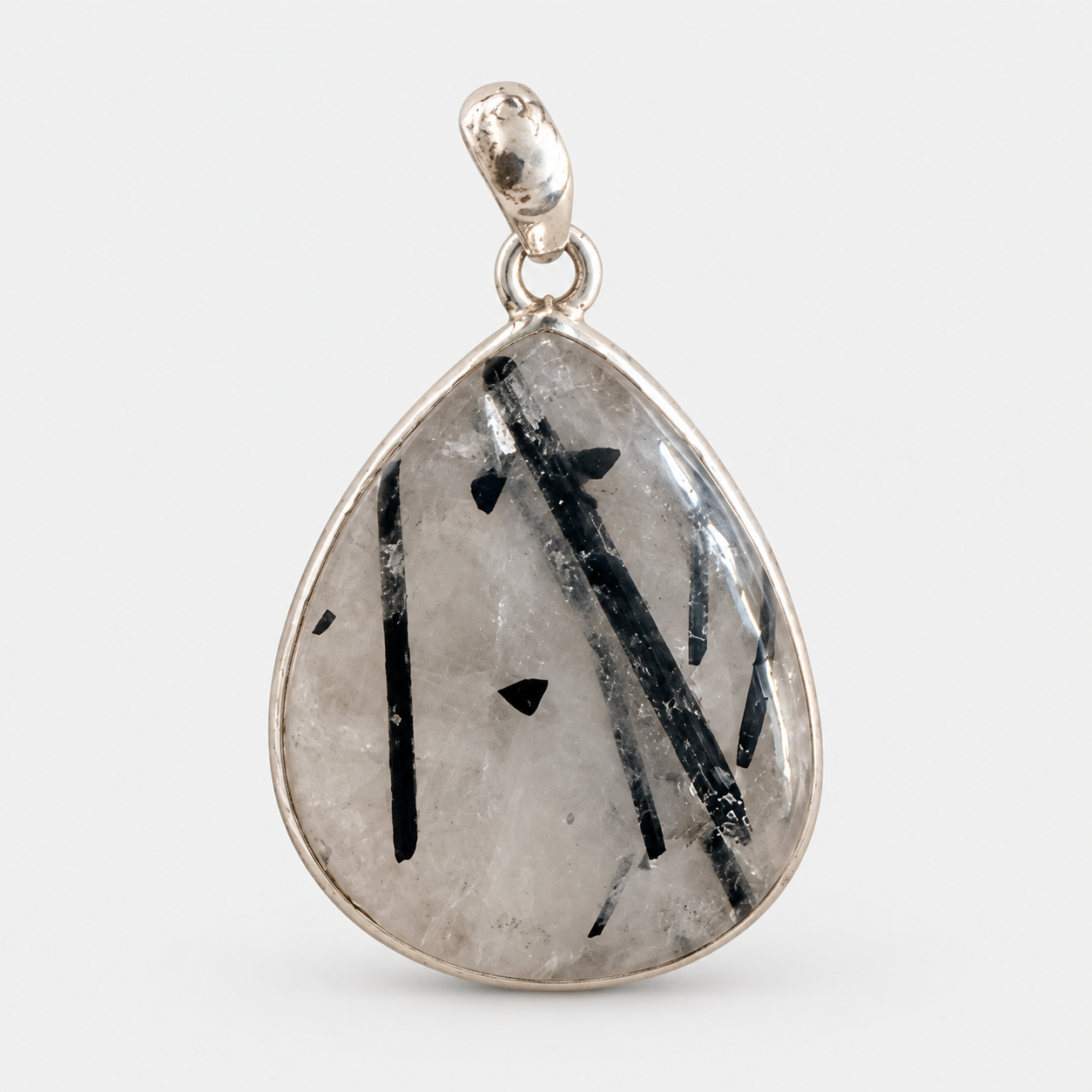 Turmalinquarz Anhänger 925 Sterling Silber, Tropfen ca. 25 × 21 mm