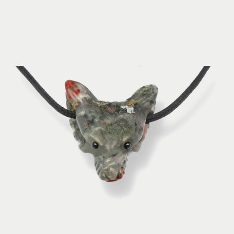 Wolfskopf-Anhänger Blood Stone, gebohrt, ca. 4 cm
