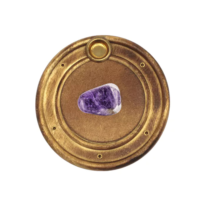 Räucherstäbchenhalter aus Mangoholz mit Amethyst