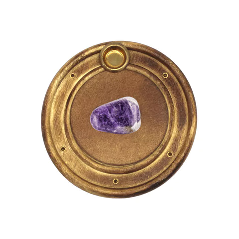 Räucherstäbchenhalter aus Mangoholz mit Amethyst